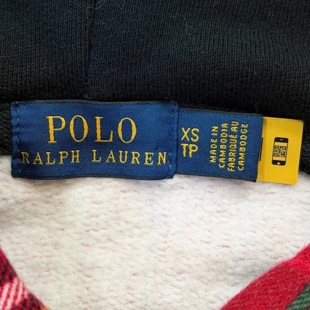 Polo Ralph Lauren Red Plaid Tartan Fleece Hoodie Pullover in Men's Sz. XS - EUC